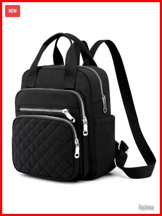 Quilted Square Backpack Waterproof Nylon Daypack Multi Pocket Lightweight Top main image 5